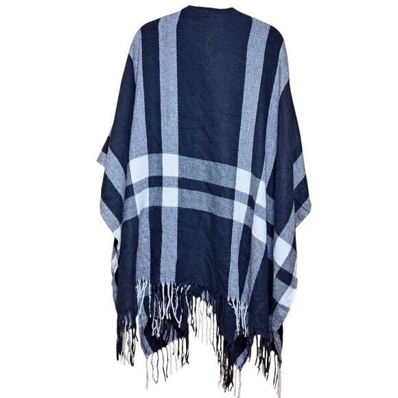 Three dots Erin Plaid Shawl NEW cashmere wool blend knit tassel fringe scarf - Picture 3 of 5